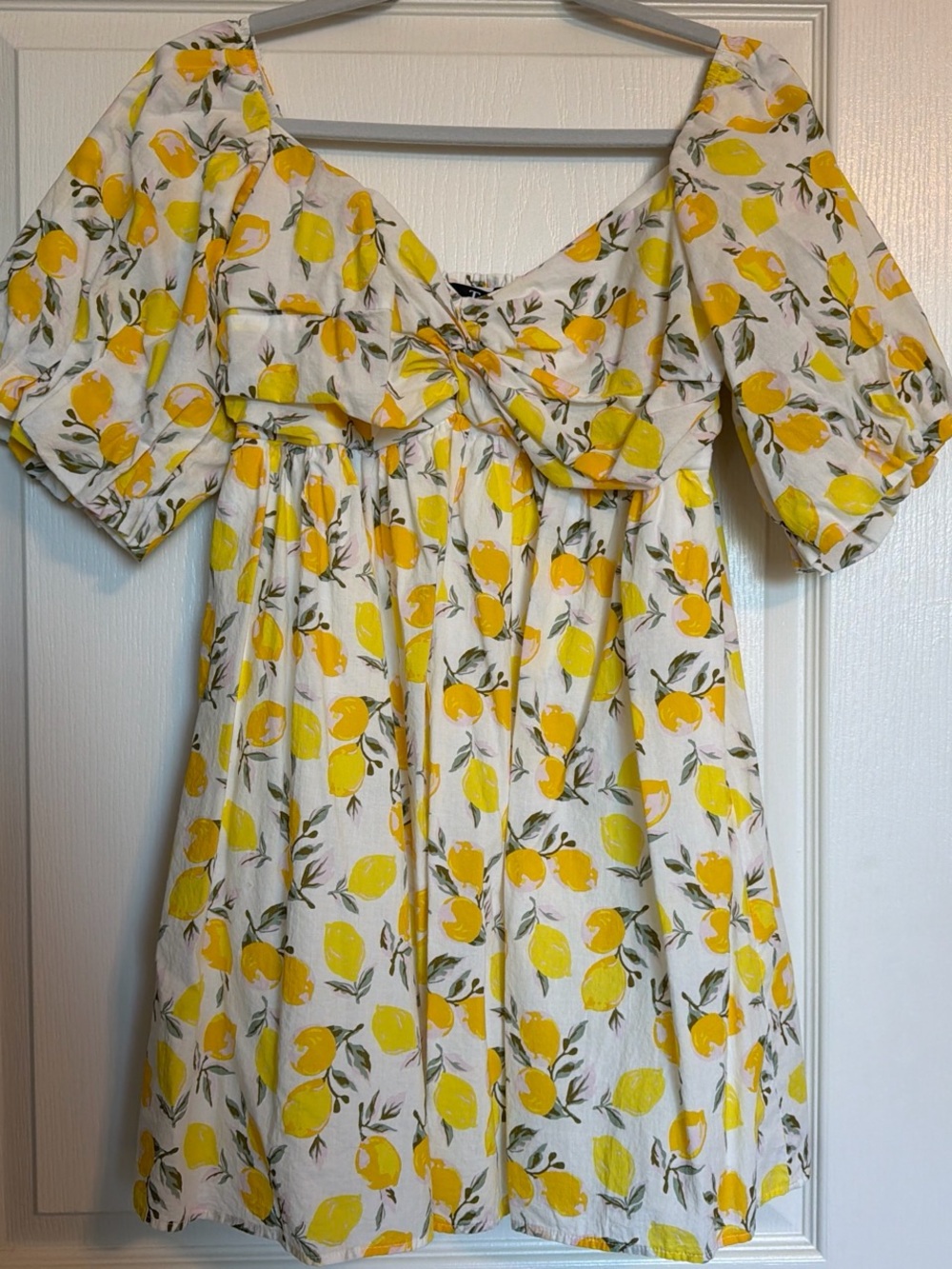 Yellow Lemon Print Smocked Bodice summer Mini Dress size XL